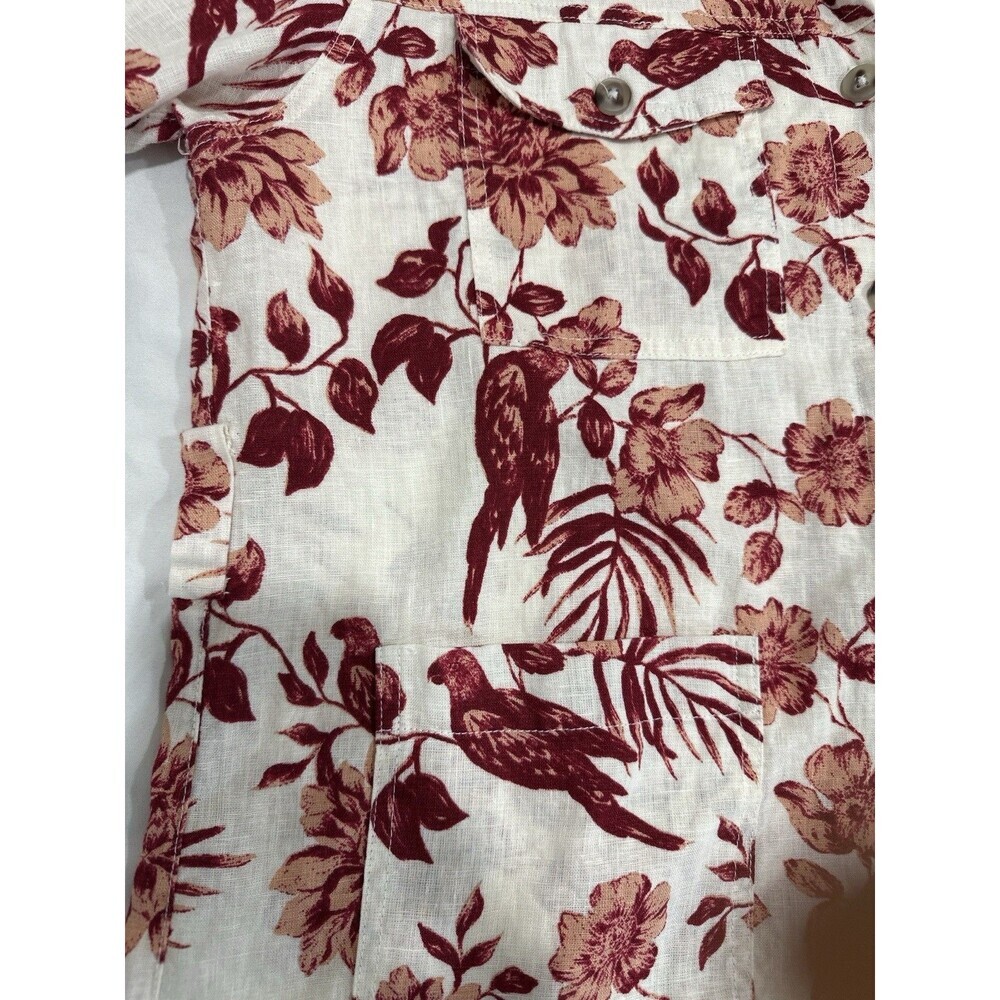 Rachel Zoe Button Up Linen Floral Bird Print Shirt Blouse Women L Missing Belt - Picture 5 of 9